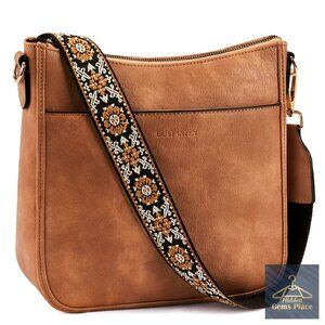 Vegan Leather Crossbody Hobo Bag with Wide Adjustable Strap